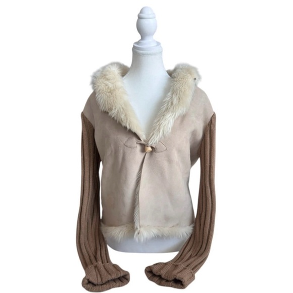 Jackets & Blazers - Women's Beige and Cream Jacket with Faux Fur Trim